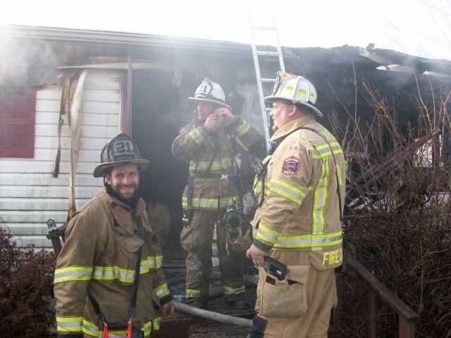 Captain Bob Prettyman, Lieutenant Greg Paxson, and Chief Sam Terry at a house fire on Mount Pleasant Avenue.